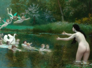 Leda y los ángeles cisne Clásico desnudo Pinturas al óleo